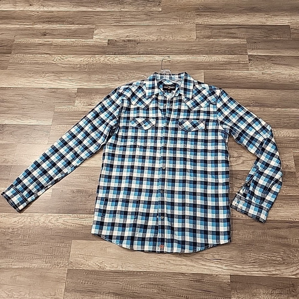 Cody James FR Plaid Long-sleeve Button Up Men's Shirt, Blue/Gray, Size Medium